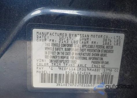 2018 Nissan Sentra Sv из США, поврежденный, VIN 3N1AB7AP2JY211682